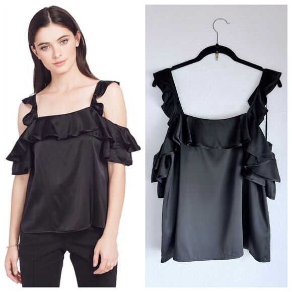 A.L.C. Tops - NWOT A.L.C. Willow Cold Shoulder Ruffle Sleeve Silk Crepe Blouse in Black Size 6